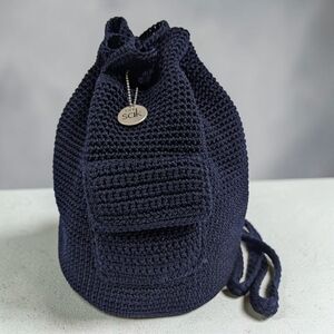 The Sak Navy Blue Dylan Crochet Drawstring Bucket Backpack Bag